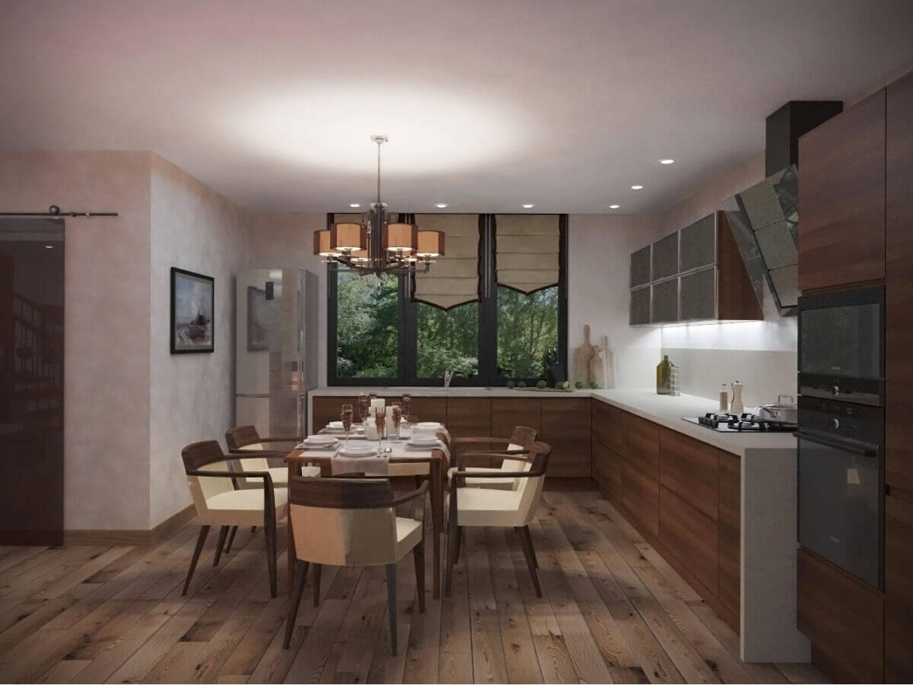 Кухня  в дизайн-проекте двухэтажного коттеджа ЖК Белый шоколад-Villago, 200 м.кв. —  студия дизайна HD-DESIGN