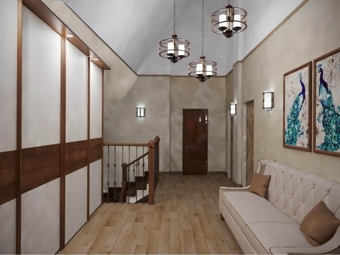 Хол у дизайн-проекті двоповерхового котеджу ЖК Білий шоколад-Villago, 200 м.кв. - студія дизайну HD-DESIGN