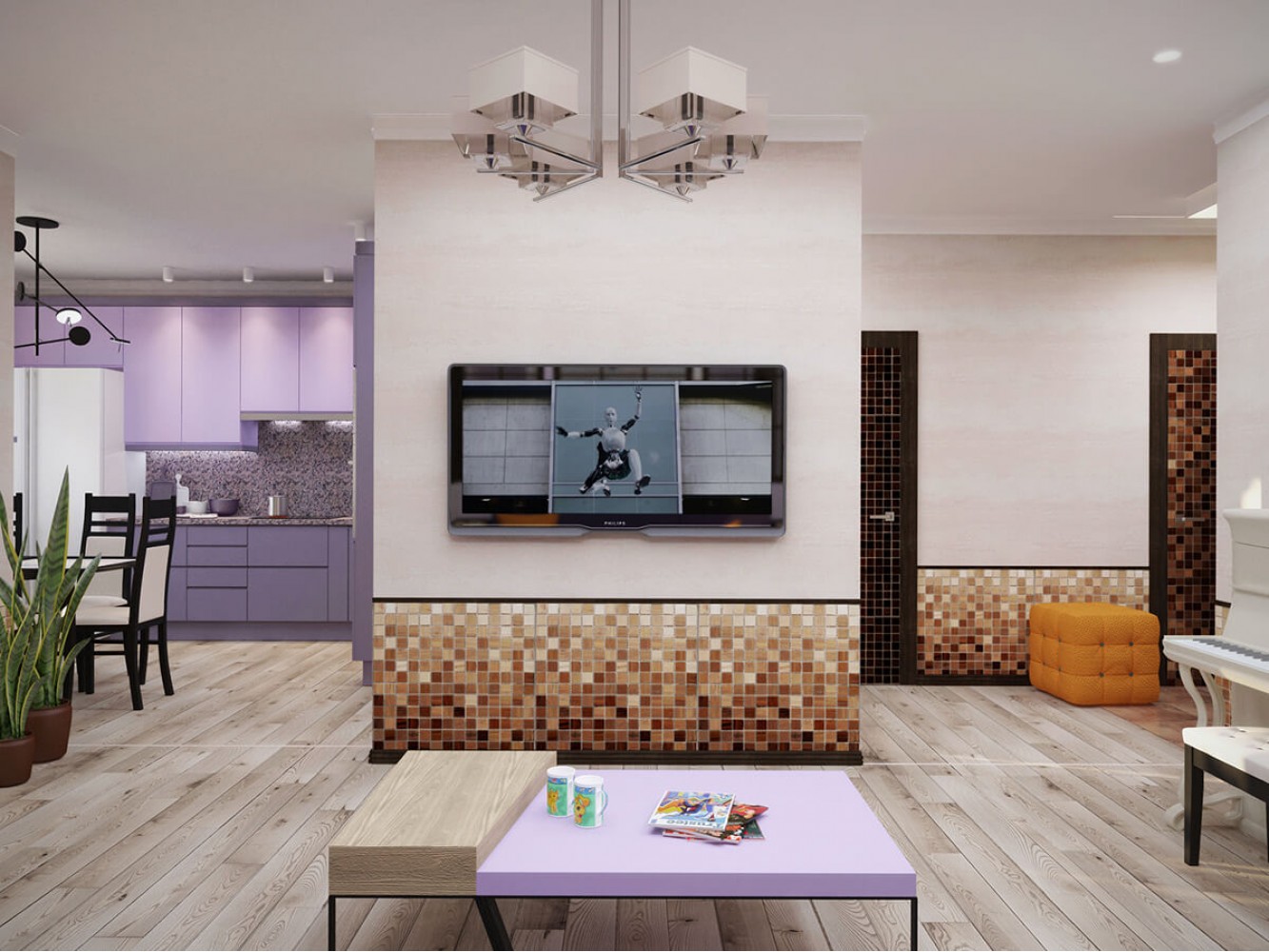 Гостиная в дизайн-проекте 3-комнатной квартиры ЖК Старокиевский, 102м.кв. — HD-DESIGN