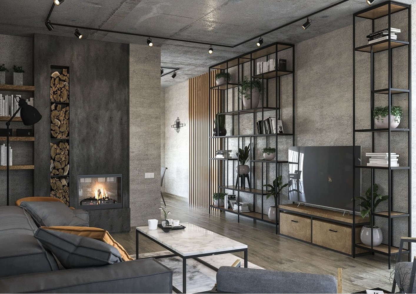 Гостиная — Дизайн-проект частного дома в стиле лофт, 200 м. кв — студия дизайна Inerior12