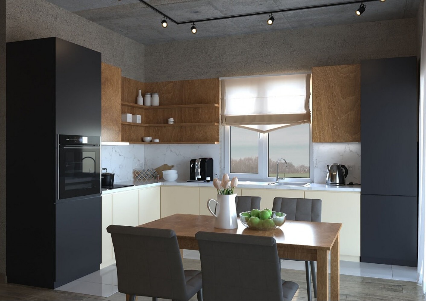 Кухня — Дизайн-проект частного дома в стиле лофт, 200 м. кв — студия дизайна Inerior12