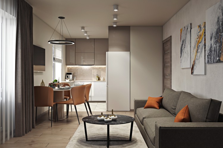 Кухня-вітальня - Дизайн-проект 2-кімнатної квартири, 44 м.кв - студія дизайну Interior12