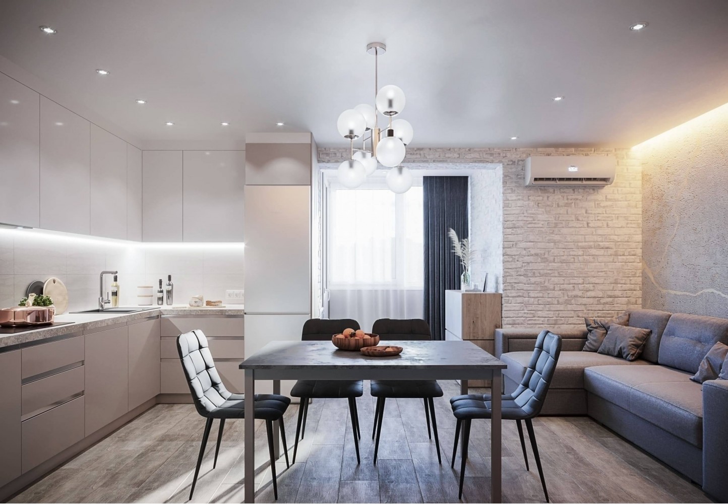 Кухня-гостиная — Дизайн-проект 3-комнатной квартиры в ЖК Статус Групп, 106 м.кв — студия дизайна Inerior12