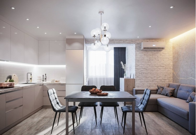 Кухня-гостиная — Дизайн-проект 3-комнатной квартиры в ЖК Статус Групп, 106 м.кв — студия дизайна Inerior12