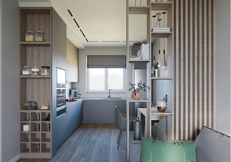 Кухня-гостиная — Дизайн-проект коттеджа в КГ Зеленый Бульвар, 98 м.кв. — студия дизайна  Interior12 