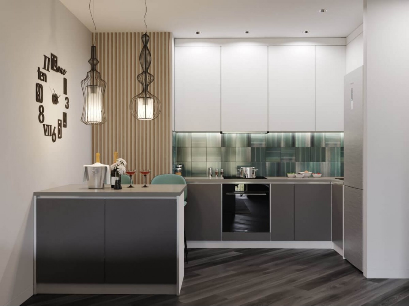 Кухня в дизайн-проекте квартиры ЖК Файна Таун,45м.кв — NS Interior Design