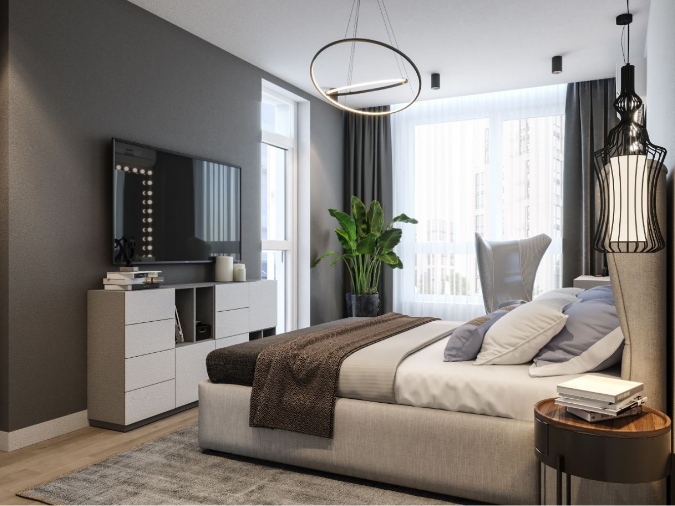 Дизайн спальной комнаты в серых тонах - фото 7
