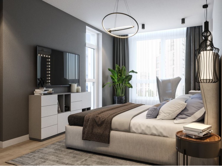 Дизайн спальной комнаты в серых тонах - фото 7