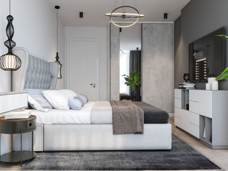 Дизайн спальной комнаты в серых тонах - фото 8