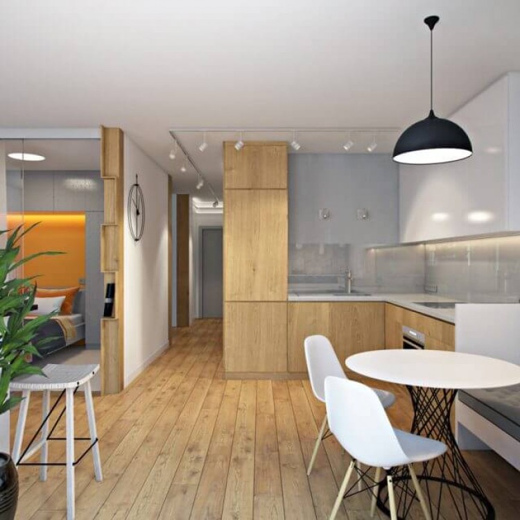 Кухня з обідньою зоною в дизайн-проекті 2-кімнатної квартири Loft Studio в ЖК Глорія Парк, 81м.кв — Надія Власенко