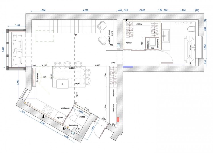 План квартиры в дизайн-проект 2х уровневой квартиры Коттеджный Городок Grand Villas, 90 м.кв — Надежда Власенко