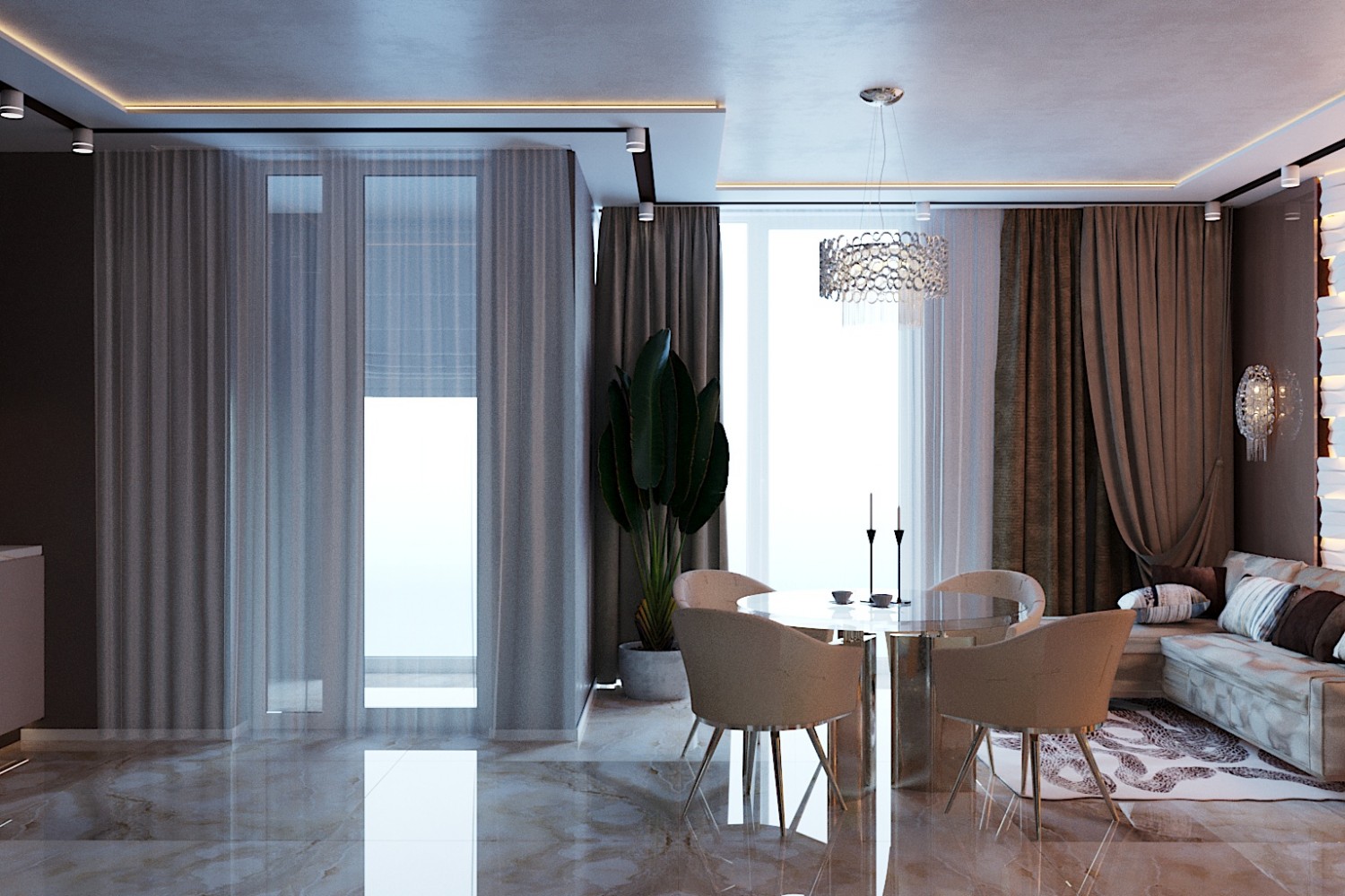 Кухня-гостиная —  Дизайн 5-комнатной квартиры в стиле Арт-деко с элементами классики,  ЖК Комфорт Таун, 140  м.кв — студия дизайна Redis&Co