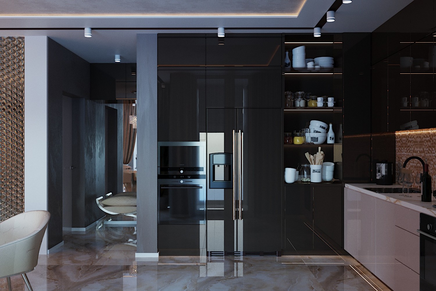 Кухня —  Дизайн 5-комнатной квартиры в стиле Арт-деко с элементами классики,  ЖК Комфорт Таун, 140  м.кв — студия дизайна Redis&Co
