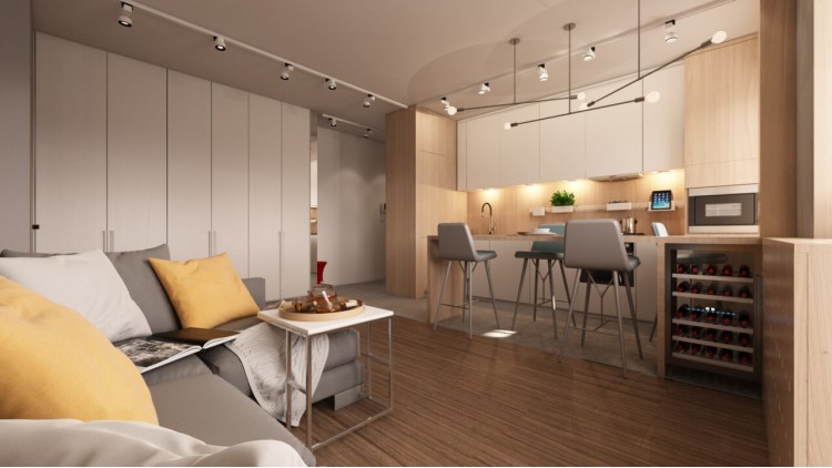 Кухня студія в дизайн-проекті 1-квартири в ЖК Річмонд, 50 м.кв — студії дизайну Studio 68-32