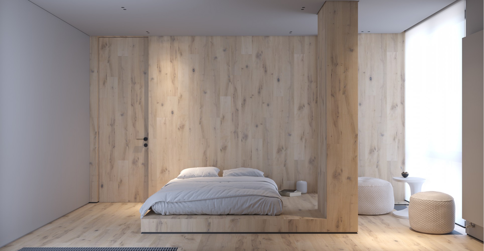 Дизайн спальни с отделкой дерево