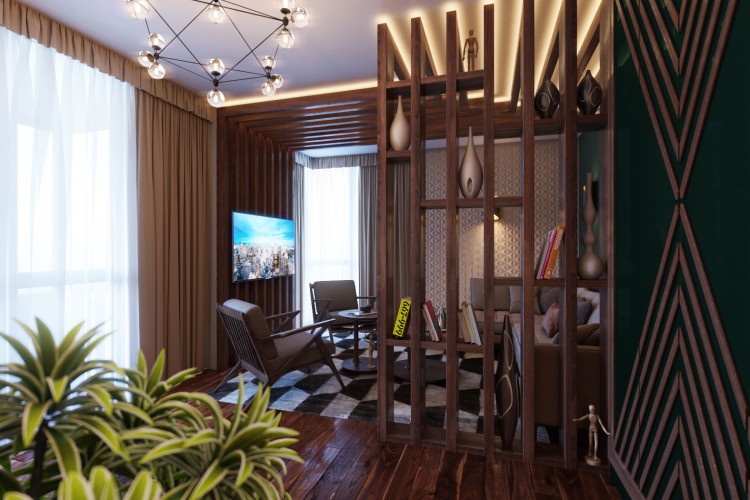 Гостиная — Дизайн-проект 2-комнатной квартиры "Жить в лесу" —  Zlata Perevozova