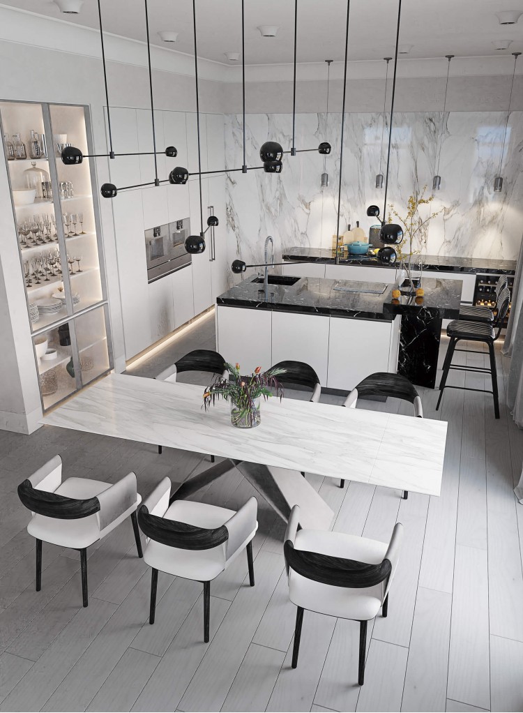 Кухня с обеденной зоной в дизайн-проекте частного дома, 150м.кв. — Виктория Жирякова