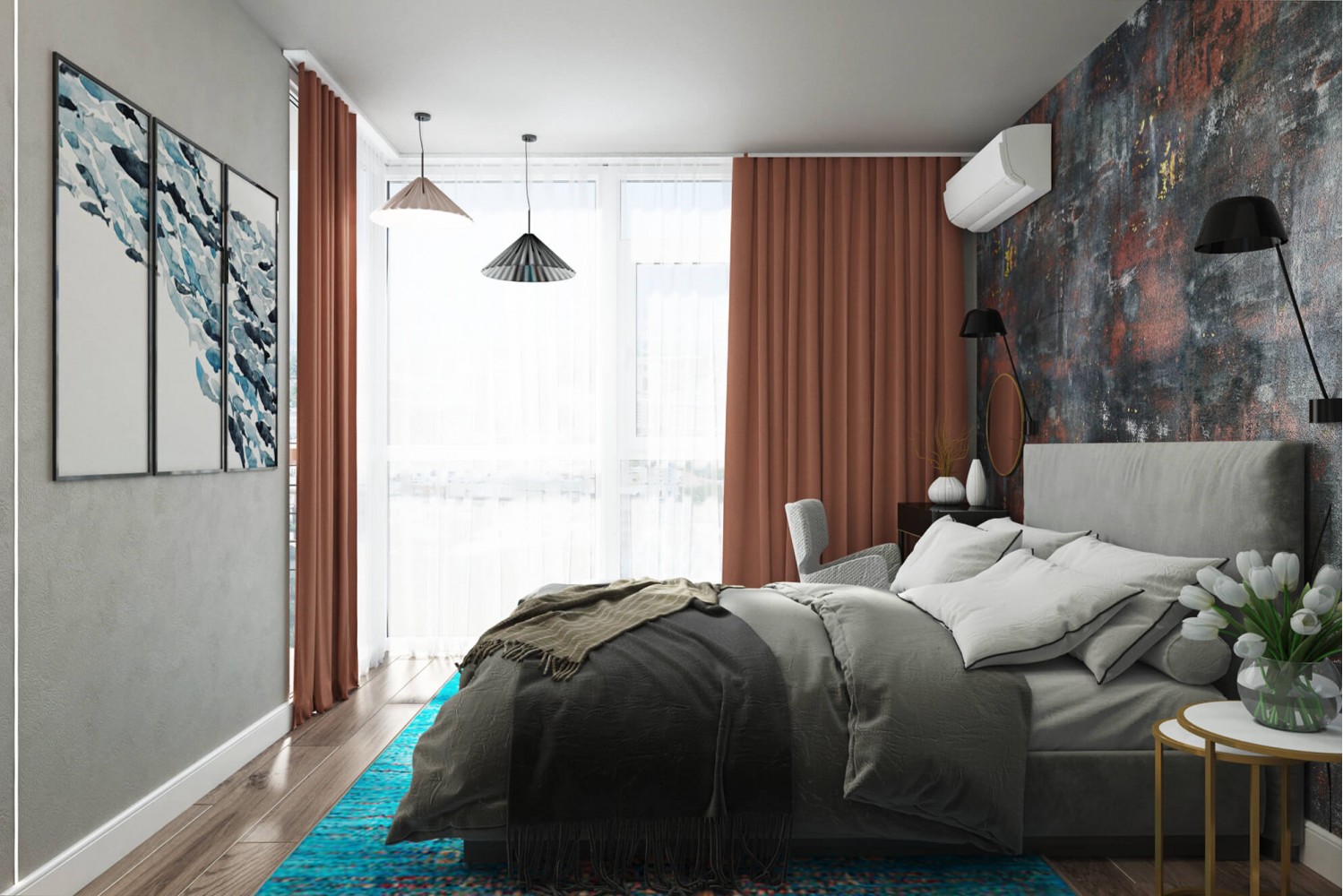 Дизайн спальной комнаты с яркими акцентами