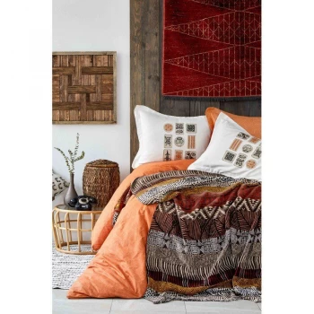 Комплект постельного белья с пледом Karaca Home - Kayapo kahve 2019-1 кофе евро