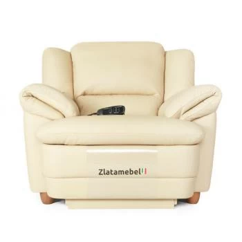 Крісло Баварія кольору айворі у шкірі з реклайнером