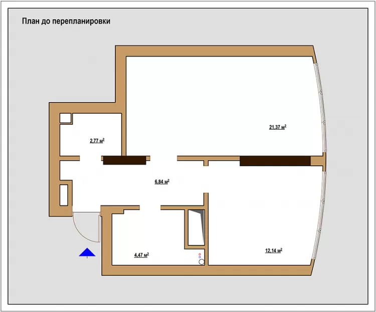 План квартири до перепланування - Дизайн-проект 1-кімнатної квартири в класичному стилі, 47м.кв - Катерина Кузьмук