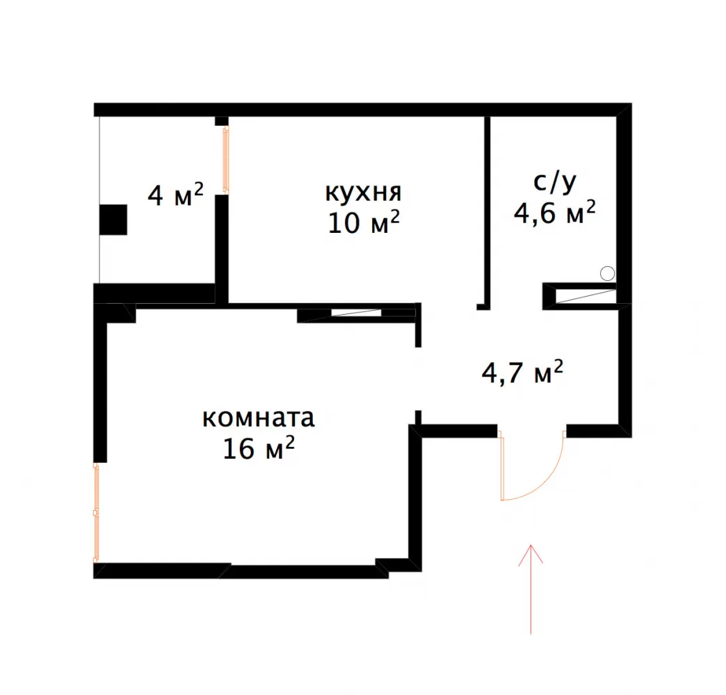 Исходный план — Дизайн 2-комнатной квартиры Soft Scandinavian Loft, 40 м.кв — дизайнер Ира Сазонова