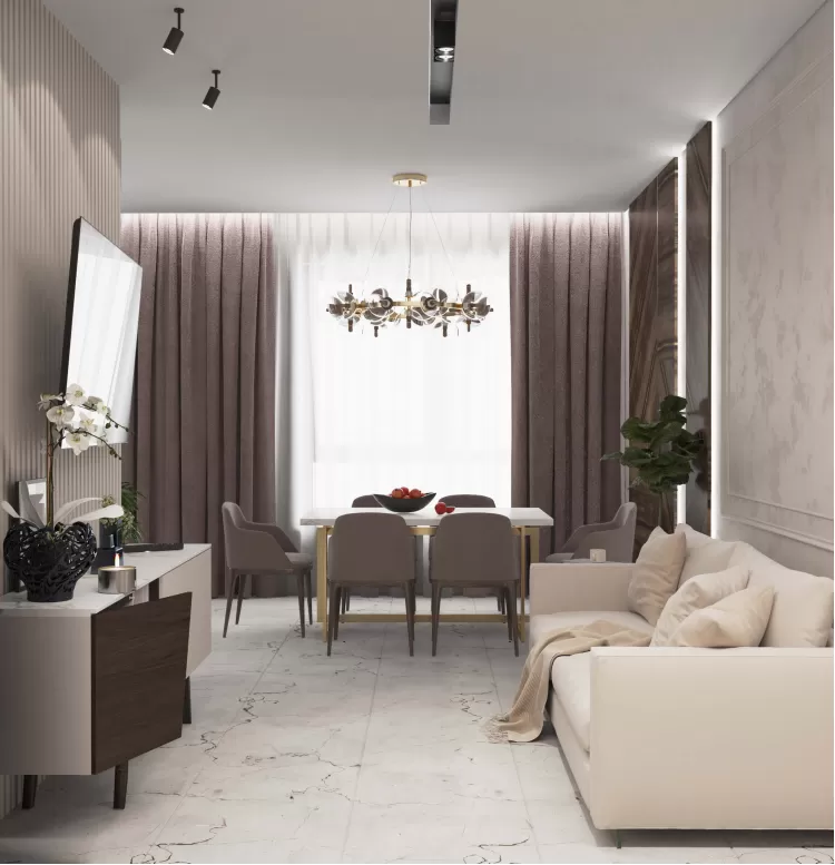 Кухня-вітальня в дизайн-проекті квартири ЖК Зарічний 120 м. кв - студія дизайну KEY Design