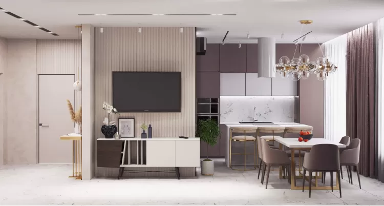 Кухня-гостиная в дизайн-проекте квартиры  ЖК Заречный 120 м. кв.— студия дизайна KEY Design