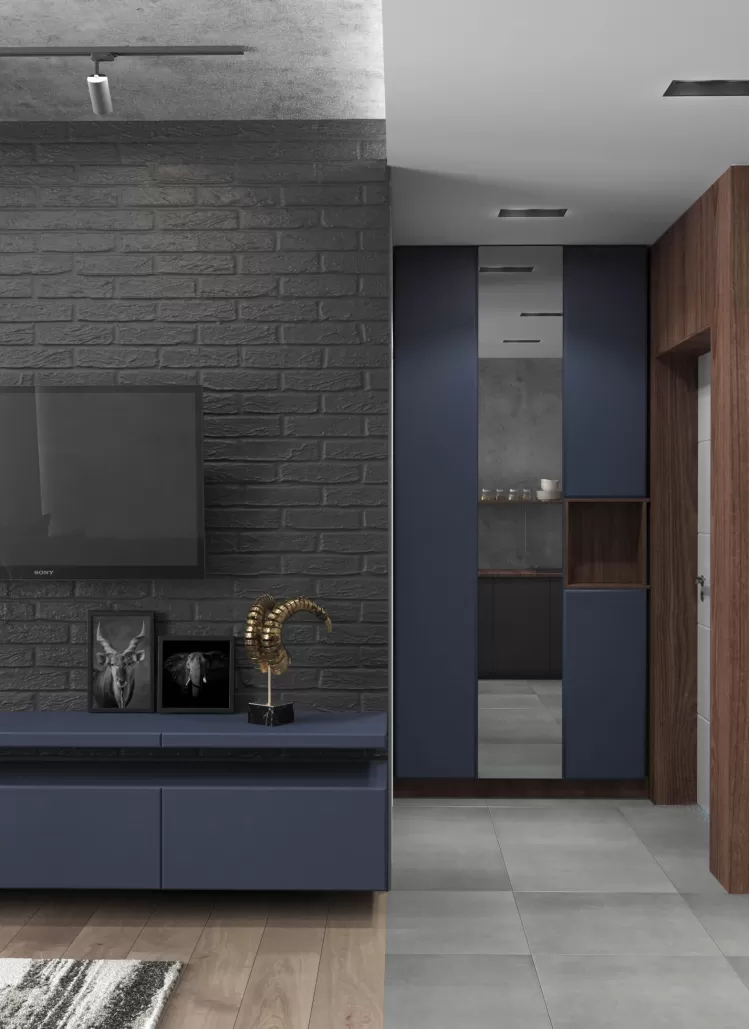 Кухня-гостиная в дизайн-проекте квартиры  ЖК Славутич 39м.кв — студия дизайна KEY Design