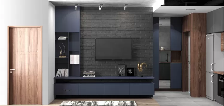 Кухня-гостиная в дизайн-проекте квартиры  ЖК Славутич 39м.кв — студия дизайна KEY Design