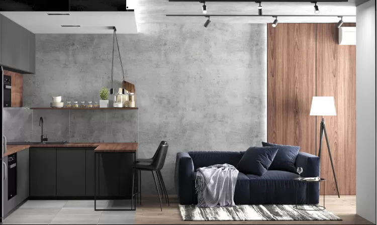 Кухня-гостиная в дизайн-проекте квартиры  ЖК Славутич 39м.кв — студия дизайна KEY Design