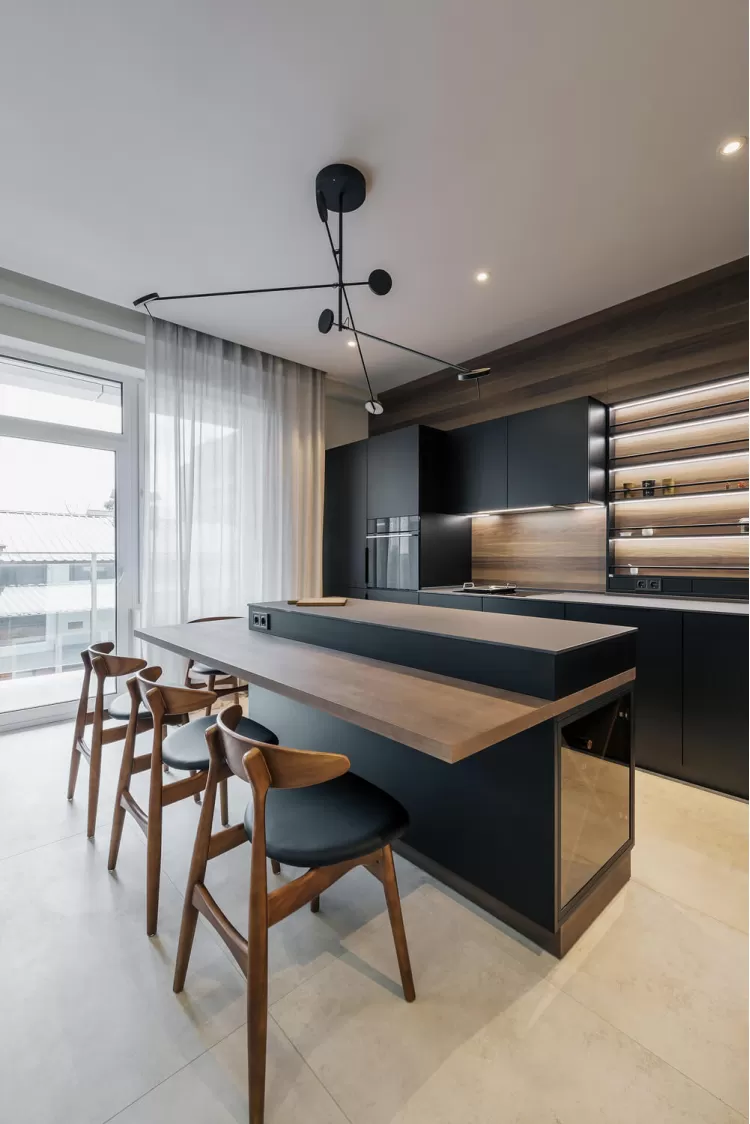 Кухня-гостиная в дизайн-проекте квартиры в КД GOGOL 47, 82 м.кв. — студия дизайна TABOORET