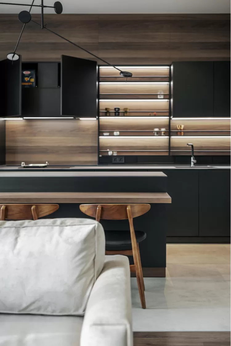 Кухня-гостиная в дизайн-проекте квартиры в КД GOGOL 47, 82 м.кв. — студия дизайна TABOORET