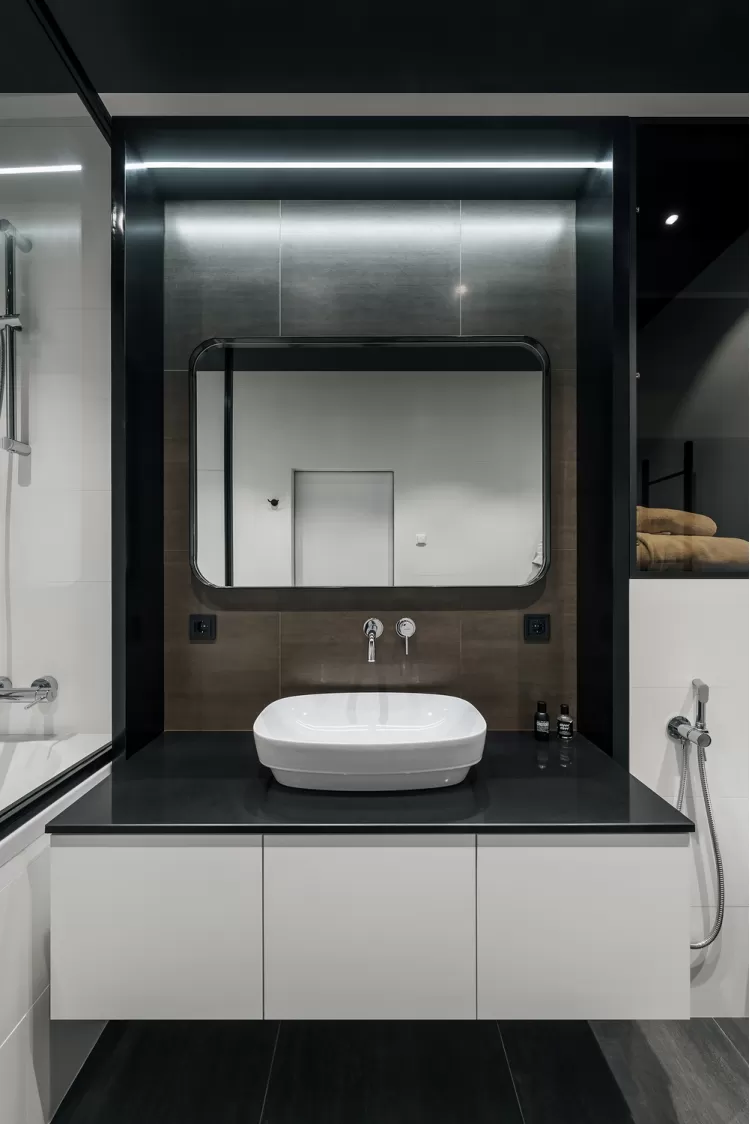 Ванная в дизайн-проекте квартиры в КД GOGOL 47, 82 м.кв. — студия дизайна TABOORET