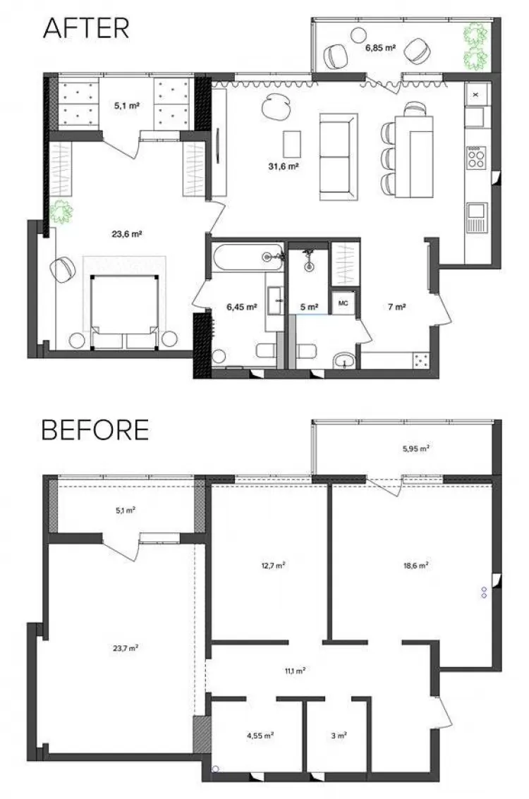 План - проекта в дизайн-проекте квартиры в КД GOGOL 47, 82 м.кв. — студия дизайна TABOORET 