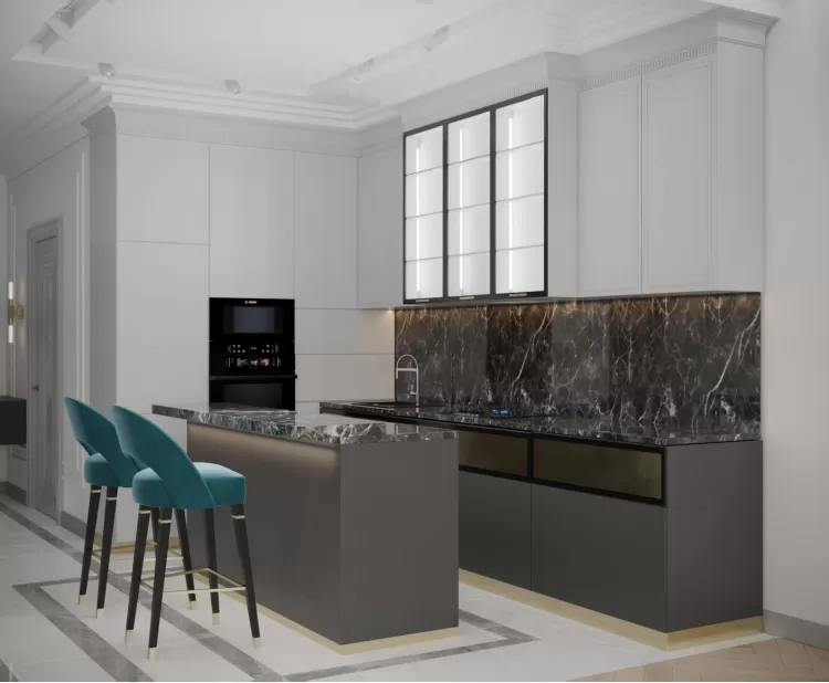 Кухня — Дизайн-проект квартиры-студии в ЖК Башня Chkalov, 60м.кв — дизайнер Елена Курник