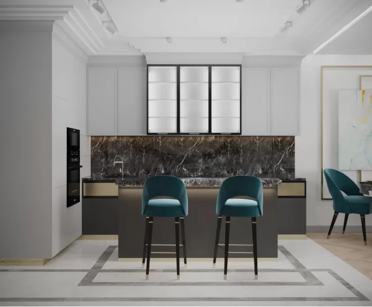 Кухня — Дизайн-проект квартиры-студии в ЖК Башня Chkalov, 60м.кв — дизайнер Елена Курник