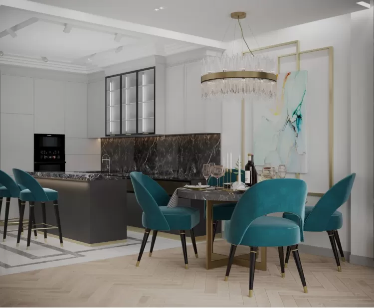 Обеденная зона — Дизайн-проект квартиры-студии в ЖК Башня Chkalov, 60м.кв — дизайнер Елена Курник
