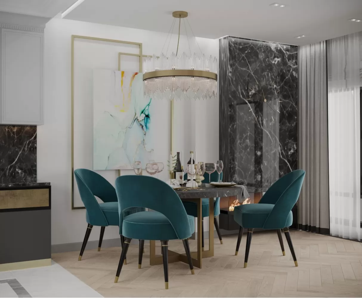Обеденная зона — Дизайн-проект квартиры-студии в ЖК Башня Chkalov, 60м.кв — дизайнер Елена Курник