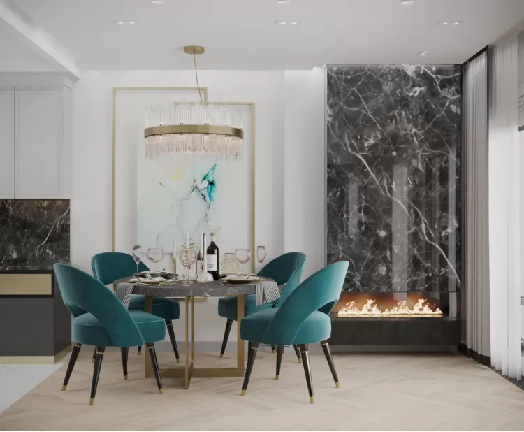 Обеденная зона — Дизайн-проект квартиры-студии в ЖК Башня Chkalov, 60м.кв — дизайнер Елена Курник