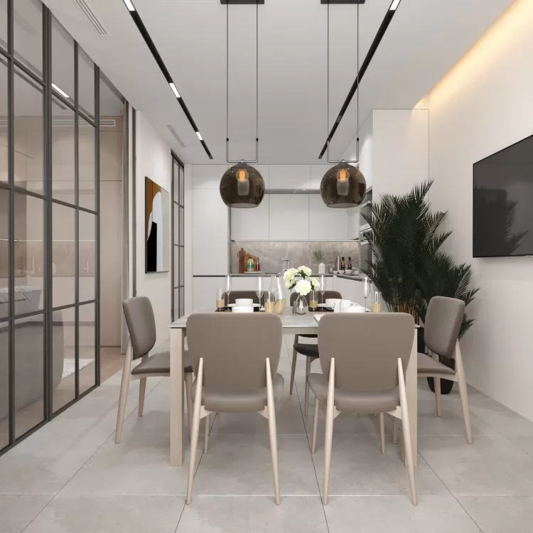 Обеденная зона в дизайн-проекте 2-комнатной квартиры в КД Art Hall, 94м.кв. — Novoselskiy Design