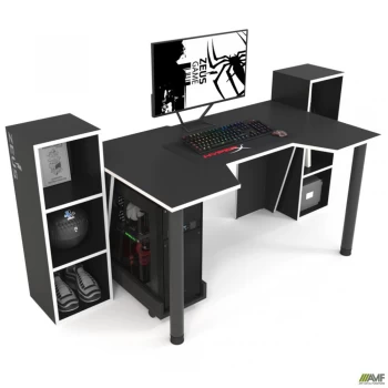 Геймерский стол ZEUS-Game GAMER-5, корпус: чёрный; кромка:белый