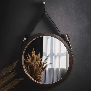 Интригующее зеркало круглое на стену BLACK WATER with strape