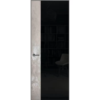 Стеклянные двери Loft L5 – алюминиевый скрытый короб – отделка каменный шпон + крашенное стекло