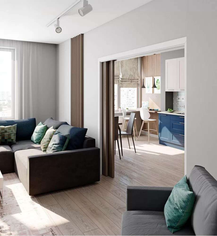 Гостиная в дизайн-проекте квартиры в ЖК Наш будинок, 95 м.кв.— 10:02 Design Burean