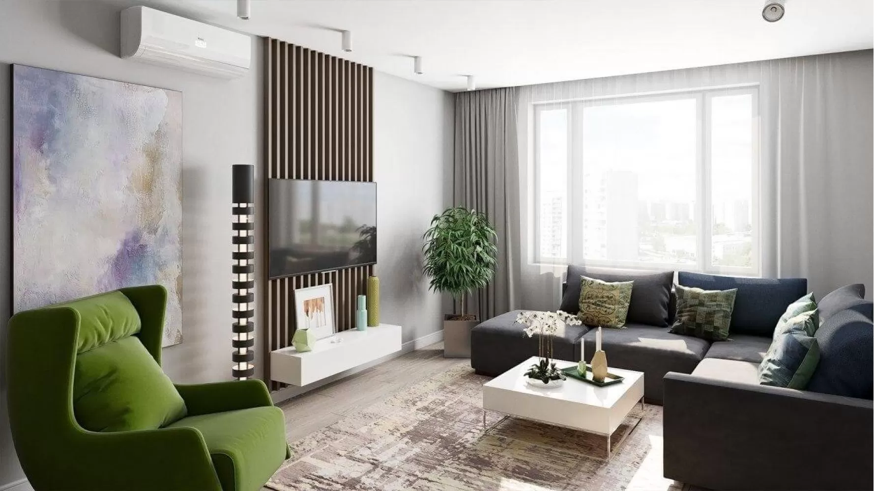 Вітальня в дизайн-проекті квартири в ЖК Наш будинок, 95 м.кв. 10:02 Design Burean