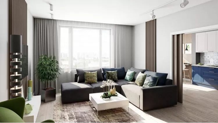 Вітальня в дизайн-проекті квартири в ЖК Наш будинок, 95 м.кв. 10:02 Design Burean