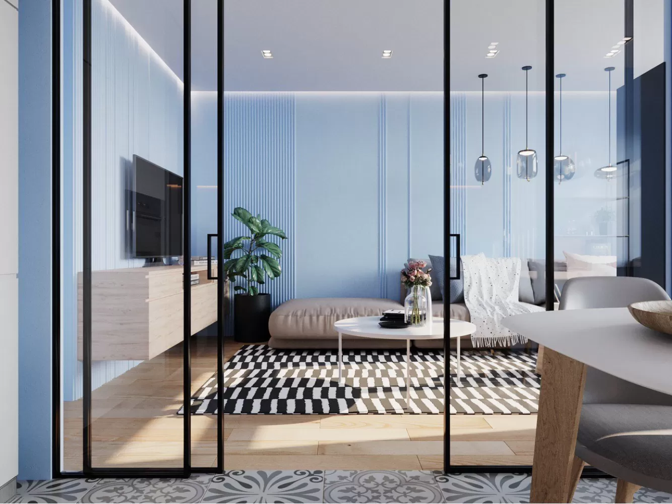 Вітальня в дизайн-проекті 3-кімнатної квартири в ЖК Республіка - 82м.кв. - Between the walls