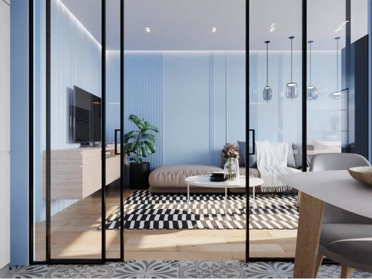 Вітальня в дизайн-проекті 3-кімнатної квартири в ЖК Республіка - 82м.кв. - Between the walls