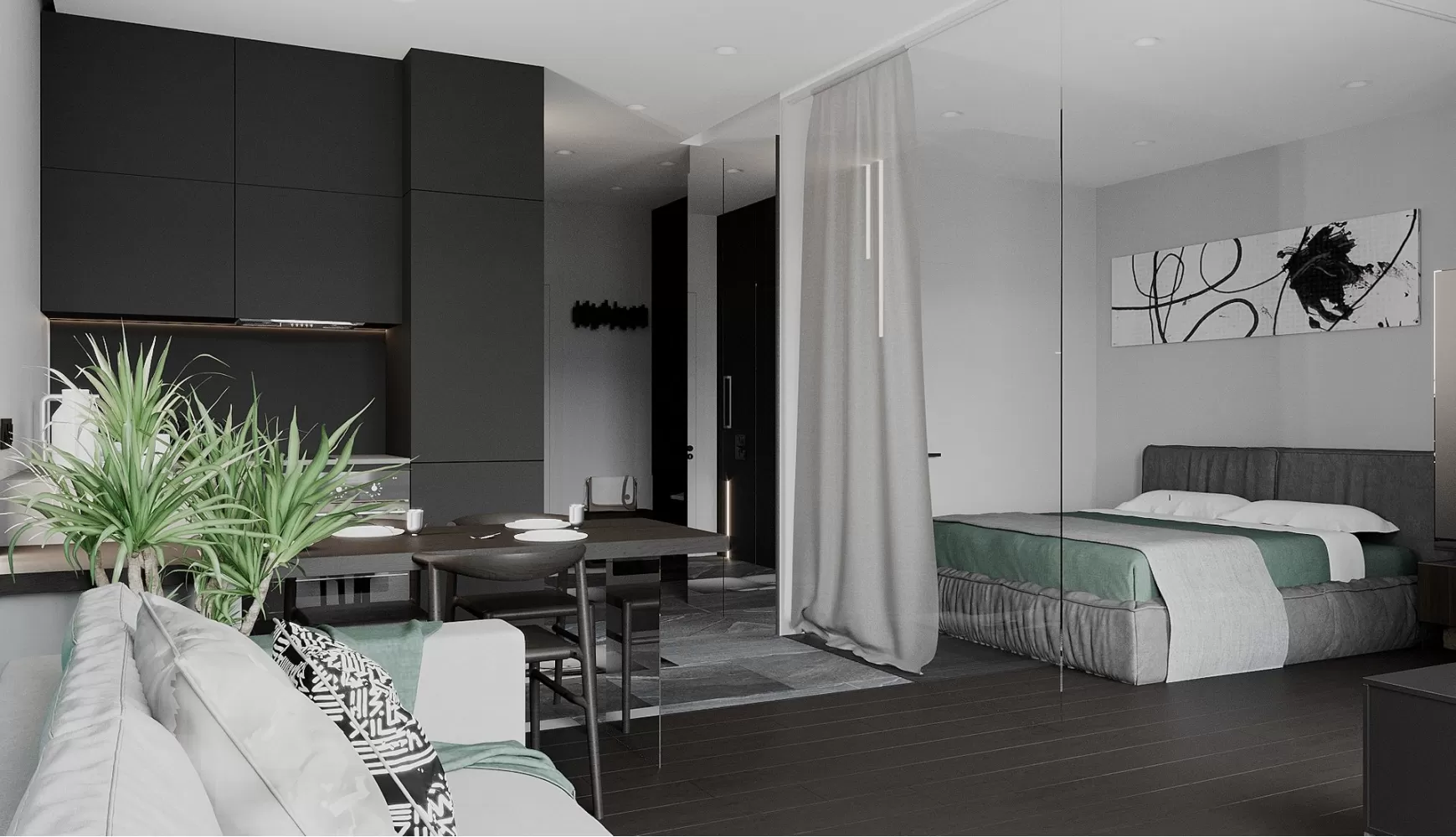  Дизайн-проект квартиры- студии в ЖК Рыбальский — 45м.кв. — Between the walls